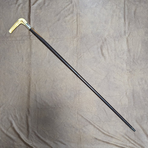 約 1900 年英國古董男士手杖純銀裝飾鹿角手柄棕色軸 85.5 厘米